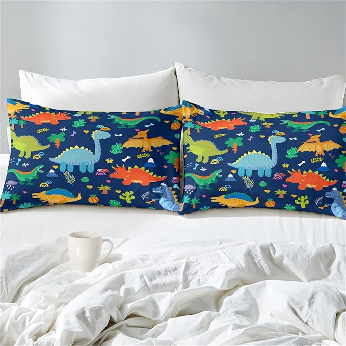 Dinosaur Comforter Set for Boys, Cartoon Dinosaur Bedding Set Queen Size, Cute Blue Pattern Dinosaur Comforter Set for Kids Teens Soft Breathable All Season Quilt 3Pcs with 2 Pillowcases