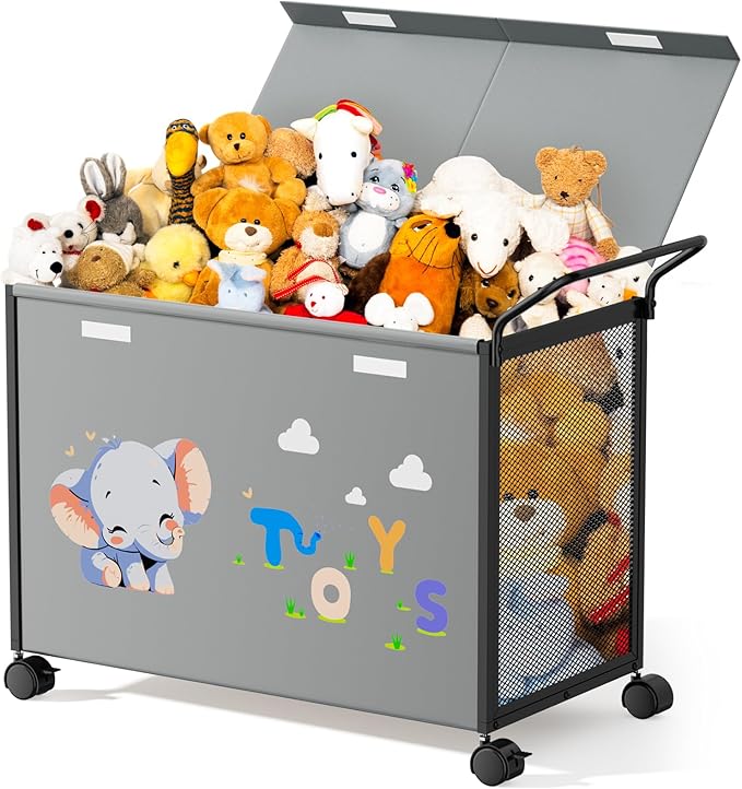 Toy Box Toy Storage - 72L Kids Toy Organizer with Wheels Toy Chest Storage Bins with Lids, Toy Boxes for Girls Boys, Stuffed Animals, Clothes, Bedroom, Living Room （grey）