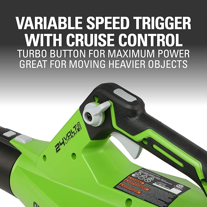 Greenworks 24V (110 MPH / 450 CFM / 125+ Compatible Tools) Cordless Brushless Axial Leaf Blower, 4.0Ah Battery and Charger Included