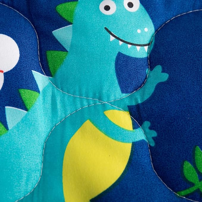 Wajade 7 Piece Kid Boys Dinosaur Comforter Set Queen Size 3D Blue Dinosaur Wild Park Jungle Print Bedding Set with Comforter, Sheet Set, Pillowcase and Sham
