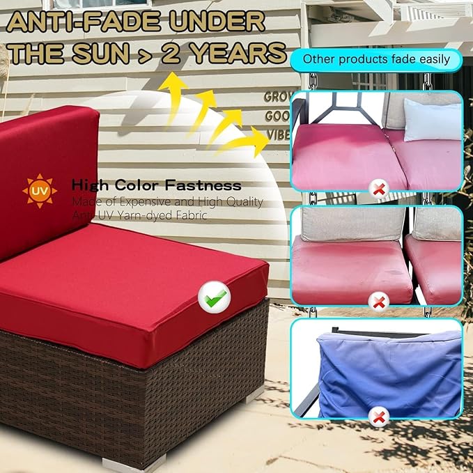 ClawsCover 6Pack Outdoor Seat and Back Cushions Replacement Covers Fit for 3 Pieces 3-Seater Wicker Rattan Patio Furniture Conversation Set Sectional Couch Chair,Red-Include Cover Only
