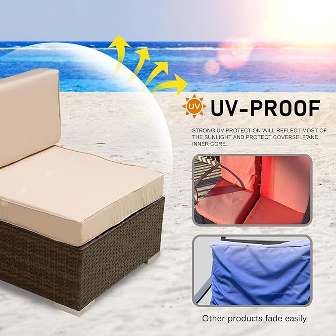 ClawsCover 7Pack Outdoor Patio Seat and Back Cushions Replacement Covers Fit for 3/5 Pieces 4-Seater Wicker Rattan Furniture Conversation Set Sectional Couch,Light Khaki-Large (Include Cover Only)