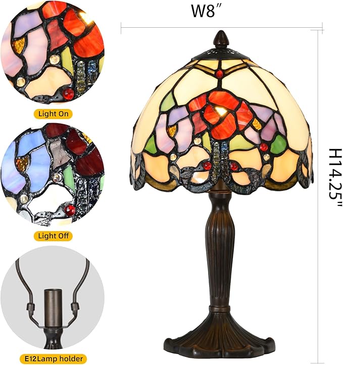 Tiffany Lamp Rose Flowers Design Stained Glass Table Lamp for Living Room Bedroom Bedside Nightstand Home Office