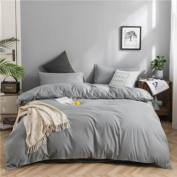 Silver Grey Comforter Set Cal King Bright Gray Beddig Set for Kids Teens Adult Solid Silver Color Bedding Set 3 Pieces with 2 Pollowcases Lightweight Durable Gray Comforter
