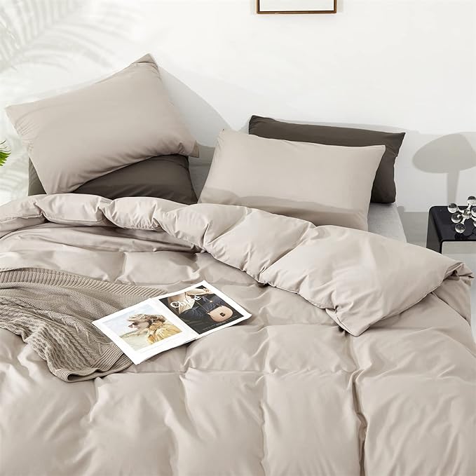 Beige Khaki Comforter Set Full Size Cream Khaki Comforter 3 Pieces Champagne Color Full Comforter Taupe Bedding Set Women Light Khaki Full Bed Comforter Set All Season Gift