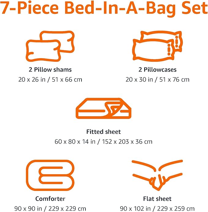 Amazon Basics 7 Piece Microfiber Kid's Bed-in-a-Bag Bedding Set, Full/Queen, Green, Solid
