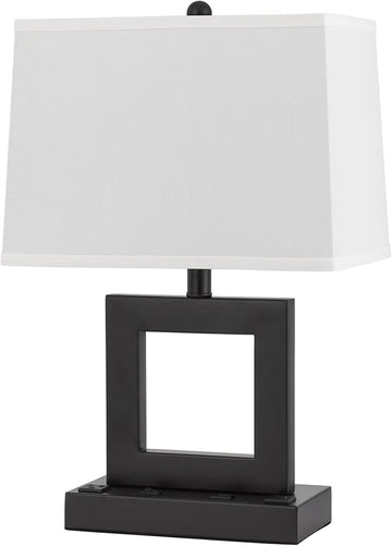Cal Lighting LA-8042DK Cachan Metal Desk Lamp with 2 Power Outlets and 1 USB Charging Port, Antique Bronze