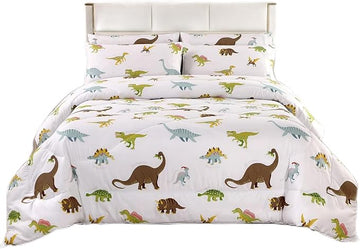 MAG 3Pcs Dinosaur Comforter Set,White Base Full Bedding Comforter Set,for Toddlers Kids,Boys Teens and Girls,Super Soft Microfiber, Full Size (1 Comforter + 2 Pillowcases)
