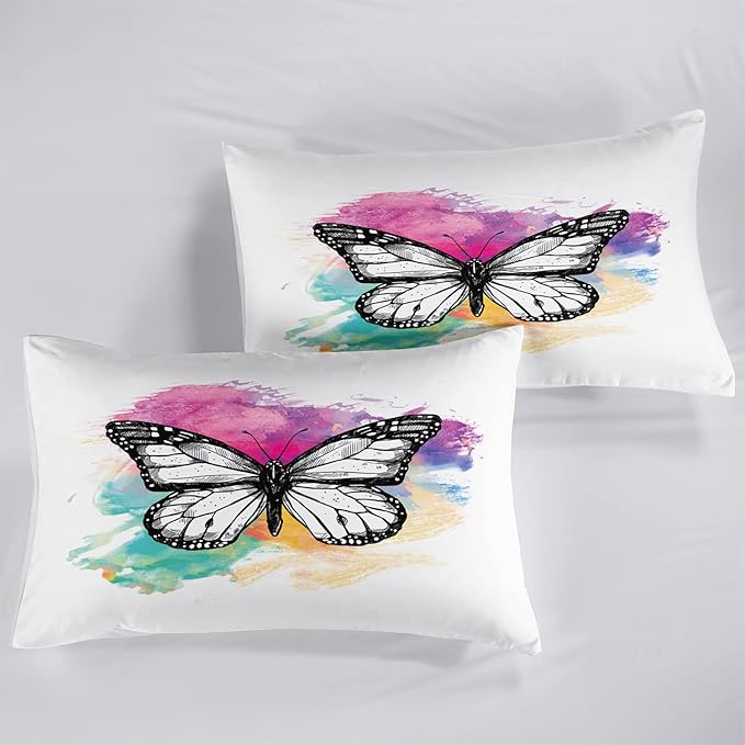 CVHOUSE Butterfly Bedding Set,Butterfly Comforter Full,Butterfly Comforter Set for Girls Kids Teens,Butterflies Quilt Set with 1 Comforter and 2 Pillow Cases- 3 Piece