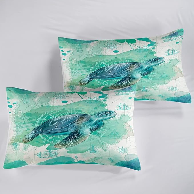 CVHOUSE Sea Turtle Bedding Set,Sea Turtle Comforter Full,Ocean Bohemia Comforter Set for Boys Kids Girls,Ocean Quilt Set with 1 Comforter and 2 Pillow Cases