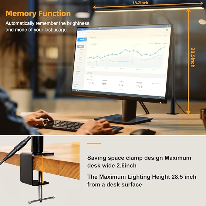 LED Desk Lamp Eye-Caring Architect Task Lamp, 18W LED 3 Modes 6 Brightness, Modern Desk Light for Home Office/Workbench/Monitor, Remote Control and Touch (Black)