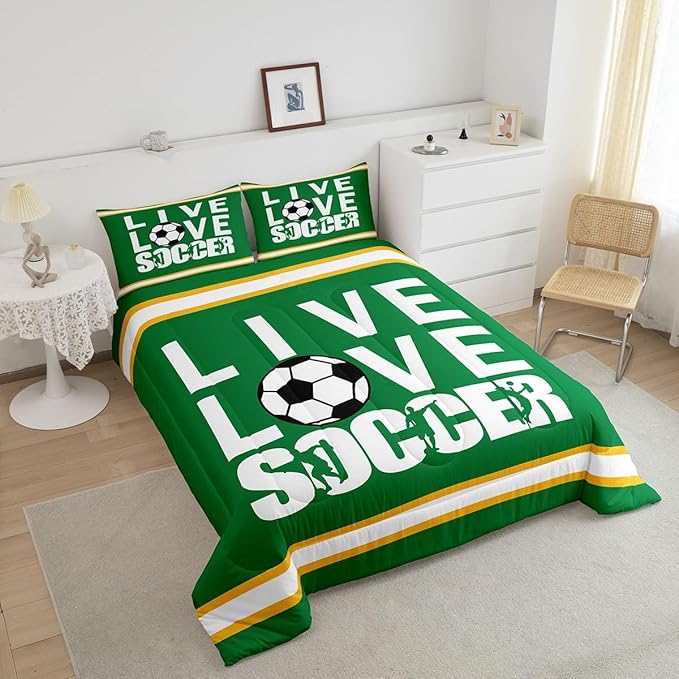 Football Bedding Set Full Size Rugby Sports Comforter Set for Kids Boys Girls Decor Soccer Ball Game Comforter Gift for Football Lover Duvet Set Bedroom Quilt Set