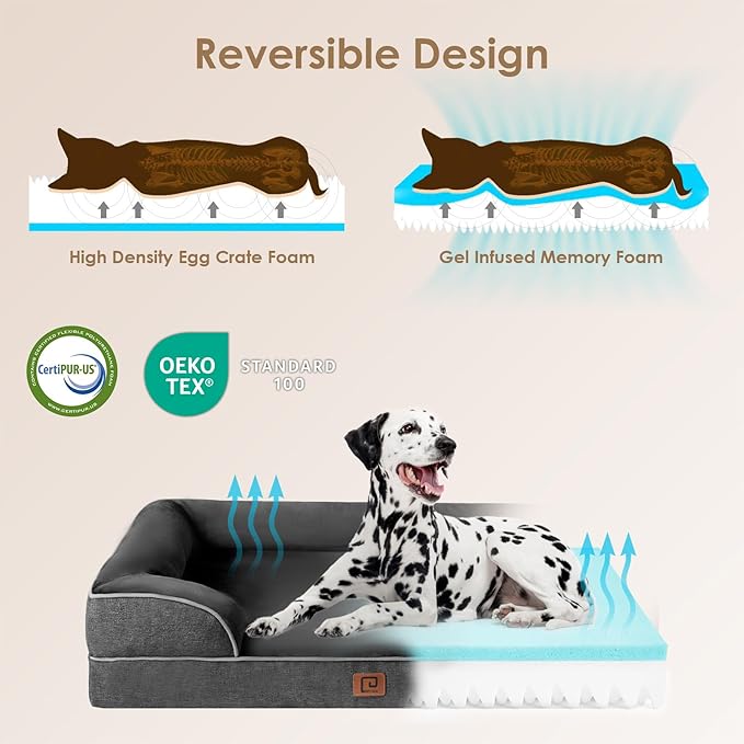 EHEYCIGA Orthopedic Dog Bed for Small Dogs, Waterproof Memory Foam Small Dog Beds with Sides, Non-Slip Bottom and Egg-Crate Foam Medium Dog Couch Bed with Washable Removable Cover, Dark Grey