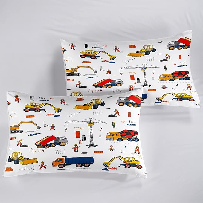 CVHOUSE Tractor Bedding Sets for Boys,Excavators Comforter King,Boys Cartoon Truck Comforter Set,Trucks Tractors Cars Quilt Set with 1 Comforter and 2 Pillow Cases- 3 Piece