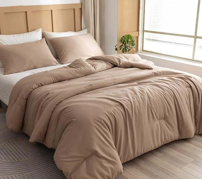 ROSGONIA Twin Comforter Set for Girls Boys Taupe Brown, 1 Boho Tan Comforter & 1 Pillowcase, All Season Kids Comforter Lightweight Dorm Bedding