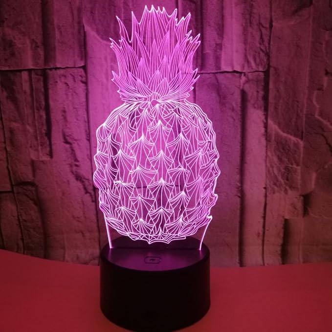 I Love Pineapple 3D Bedside Lamp for Decors - 7 Colors Fruit Pineapple Table lamp Acrylic Crystal Panel 3D Pineapple Decorative Arts Lamp for Bars Stores