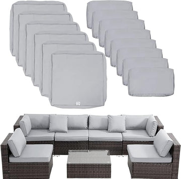ClawsCover 14Pack Outdoor Patio Seat and Back Cushions Replacement Covers Fit for 7Pieces 6-Seater Wicker Rattan Sectional Couch Chair Furniture Set,Gray-Include Cover Only (Small)