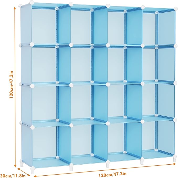 HOMIDEC Cube Storage Organizer 16-Cube Storage Shelf, Closet Organizer for Garment Racks, Closet Organizers and Storage with Metal Hammer, Bookshelf for Kids, (48.4 L x 12.2 W x 48.4 H Inches)