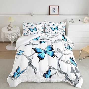 CVHOUSE Butterfly Bedding Set,Butterfly Comforter King,Butterfly Comforter Set for Girls Kids Teens,Butterflies Quilt Set with 1 Comforter and 2 Pillow Cases- 3 Piece
