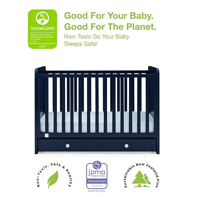 GAP babyGap Graham 4-in-1 Convertible Crib with Storage Drawer - Greenguard Gold Certified, Navy/Light Blue