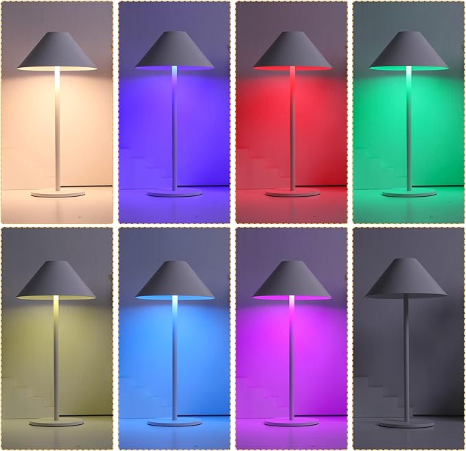 oneleaf Table Lamp RGB Modern LED Cordless,Rechargeable Battery Touch Desk lamp with remote control, Night Light, Metal Shell, for Couple Dinner/Restaurant/Bedroom/Camp-White