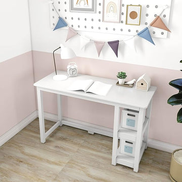 Max & Lily Solid Wood Desk With Shelves, 47 Inches, White