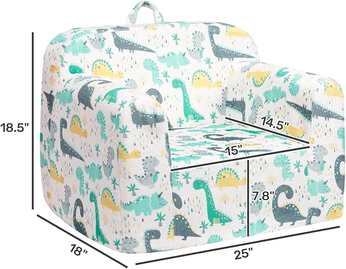 ALIMORDEN Kids Ultra-Soft Snuggle Foam Filled Chair, Single Cuddly Sofa for Boys and Girls, Dinosaur