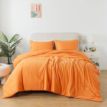 King Burnt Orange Comforter Set, Terracotta Skin-friendly Rust Boho Bedding Set & Collections, Breathable Fluffy Microfiber 3 PCS (104"x90") Comforter Set for All Seasons with Pillowcases