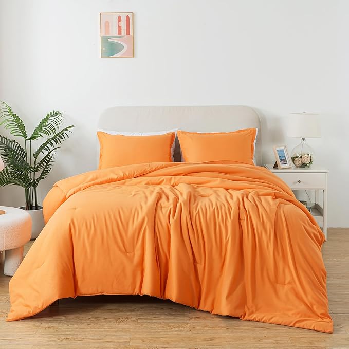 King Burnt Orange Comforter Set, Terracotta Skin-friendly Rust Boho Bedding Set & Collections, Breathable Fluffy Microfiber 3 PCS (104"x90") Comforter Set for All Seasons with Pillowcases