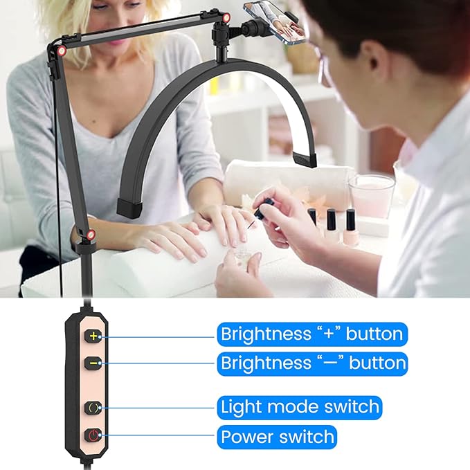 Yofuly Lash Light for Eyelash Extensions, Portable Half Moon Desk Lamp, Esthetician Light for Tattoo Artists, Nail Tech, Eyelash Lamp with Phone Holder | 3000-6000K | 10 Brightness Adjustable