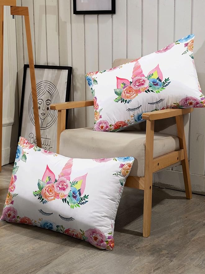 Datura home Unicorn Floral Watercolor Flower Comforter Bedding Set for Girls Teens Adults,Colorful Lovely Roses Blooms Print Design Unicorn Bedding Set(Unicorn Twin)