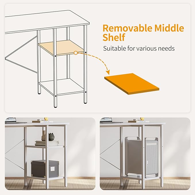 BANTI L Shaped Desk with Shleves, 58 inch Large Corner Desk with Two Storage, Space Saving, Easy to Assemble, White
