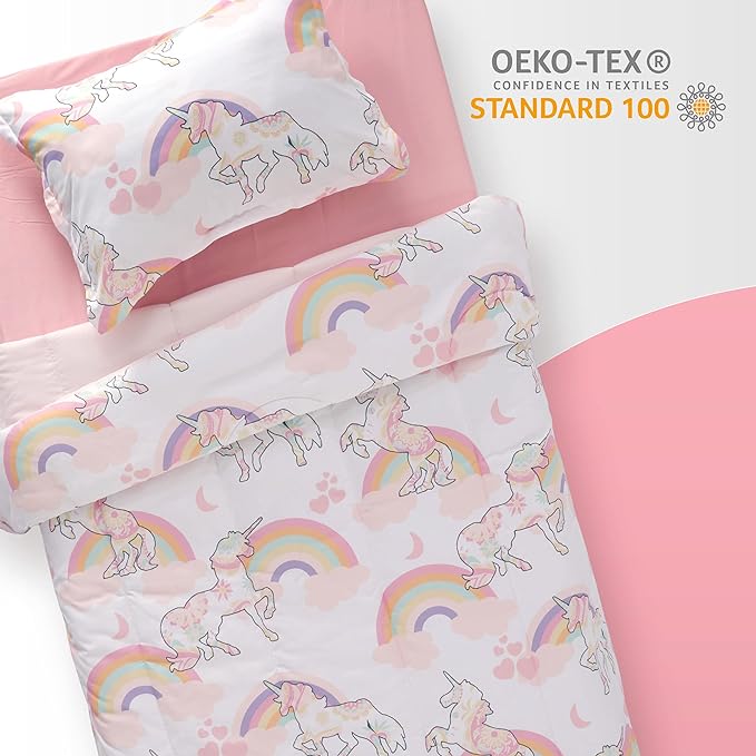 SLEEP ZONE Kids Twin Bedding Comforter Set - Super Cute & Soft Kids Bedding 5 Pieces Set with Comforter, Sheet, Pillowcase & Sham (Pink Unicorn)