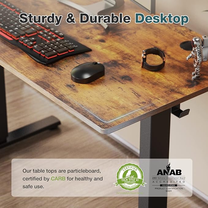 Sweetcrispy Electric Standing Desk, 40 x 24in Adjustable Height Electric Stand up Desk Standing Computer Desk Home Office Desk Ergonomic Workstation with 3 Memory Controller, Rustic Brown