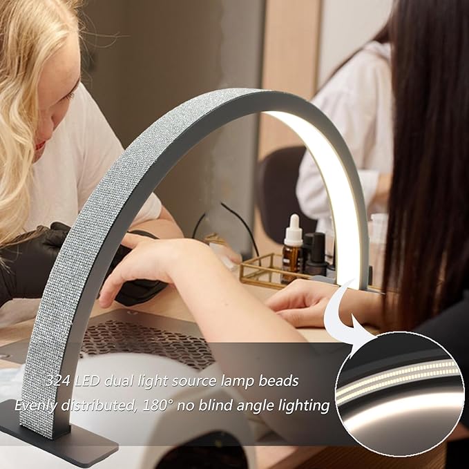 Half-Moon Nail Desk Lamp for Professionals, Lash Light Led Nail Tech Lamp, Desk Lamp for Lash Eyelash Extension,Manicure Light Led,Black,22IN