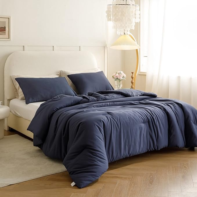 ROSGONIA Twin Comforter Set for College Boys Girls Navy Blue, 1 Boho Blue Comforter & 1 Pillowcase, Lightweight Kids Comforter Soft Dorm Bedding