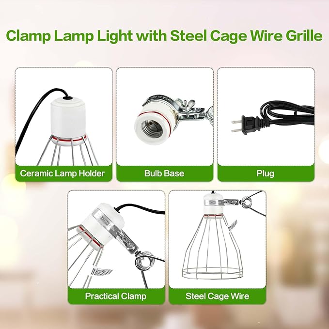 Simple Deluxe E26 Clamp Lamp Light with Steel Cage Wire Grillup, Suit for 250W Lamp (No Bulb Included) with 6 ft Cord, 1 Pack