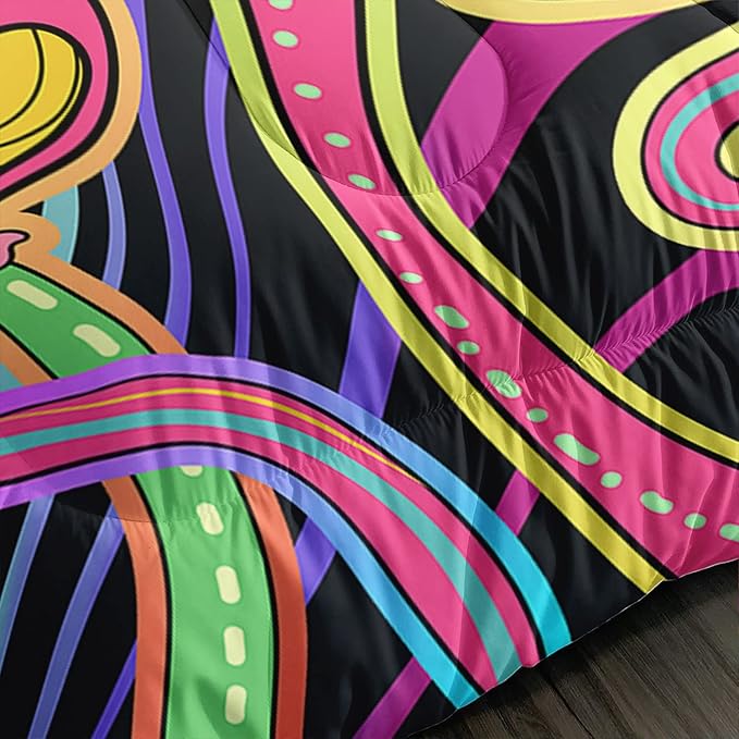 Colorful Mushroom Comforter Set Full Size Kids 3D Mushroom Bedding Set Cute Hippy Theme Quilt Bed Set for Boys Girls Adults with 1 Comforter and 2 Pillowcases