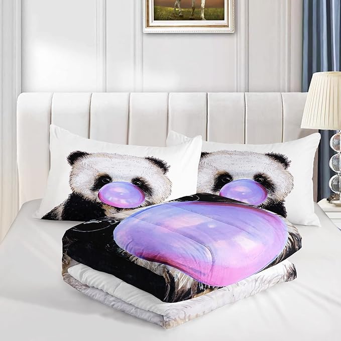 CVHOUSE Panda Bedding Set,Panda Comforter King,Cute Panda Comforter Set for Girls Kids Teens,Kawaii Panda Quilt Set with 1 Comforter and 2 Pillow Cases- 3 Piece