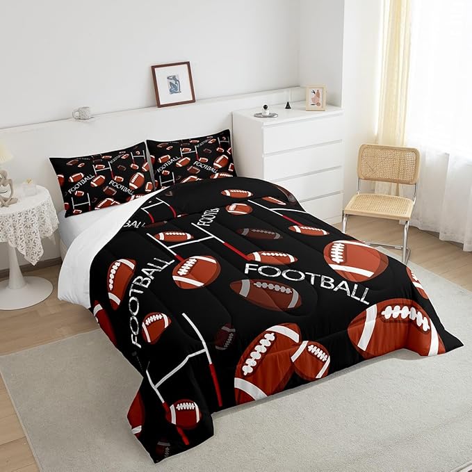 Feelyou Rugby Sports Comforter Set Twin Size Football Comforter for Kids Teens Adults Soccer Ball Game Bedding Set Gift for Football Lover Duvet Set Room Decor 2Pcs with 1 Pillow Case