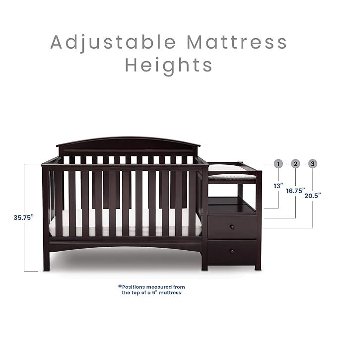 Delta Children Abby Convertible Crib 'N' Changer, Dark Chocolate + Serta Perfect Slumber Dual Sided Recycled Fiber Core Crib and Toddler Mattress (Bundle)