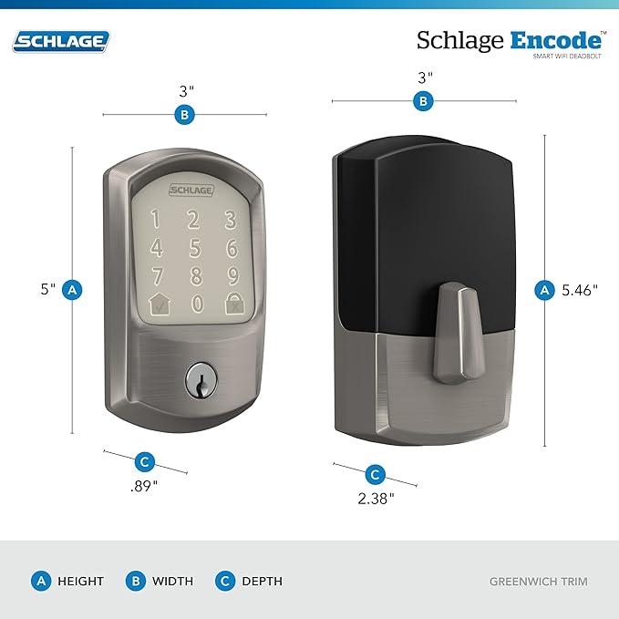 Schlage Encode Smart WiFi Deadbolt Lock for Front Door - Keyless Entry with App or Touchscreen - Works with Alexa, Apple HomeKit, Hey Google, & Airbnb - Create Codes for Guests - Satin Nickel Silver