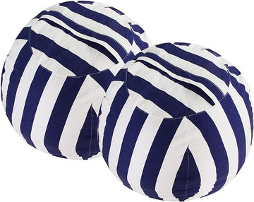 2 PCS Stuffed Animal Storage Bean Bag Chair Cover, Cotton Canvas Beanbag with Zipper for Organizing Kid's and Adults Room Vertical Stripe Blue 24"