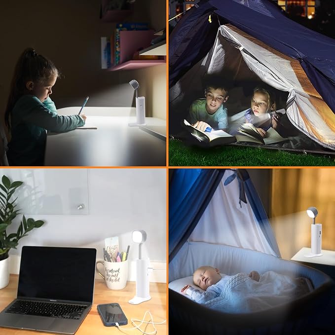 Small Desk Lamp, Mini Table Lamps for Home Office, Portable LED Flashlight/Book Light with USB Charging Port (5000MAH), Night Reading Light with Phone Holder/Eye Caring 3-Brightness Mode