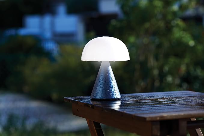 Lexon Mina L Mushroom Lamp - 9 LED Color Table Lamp for Bedrooms, Living Room & Office - Cordless, Rechargeable with 24h Light & Dimmer, Aluminum, Large - Dark Blue
