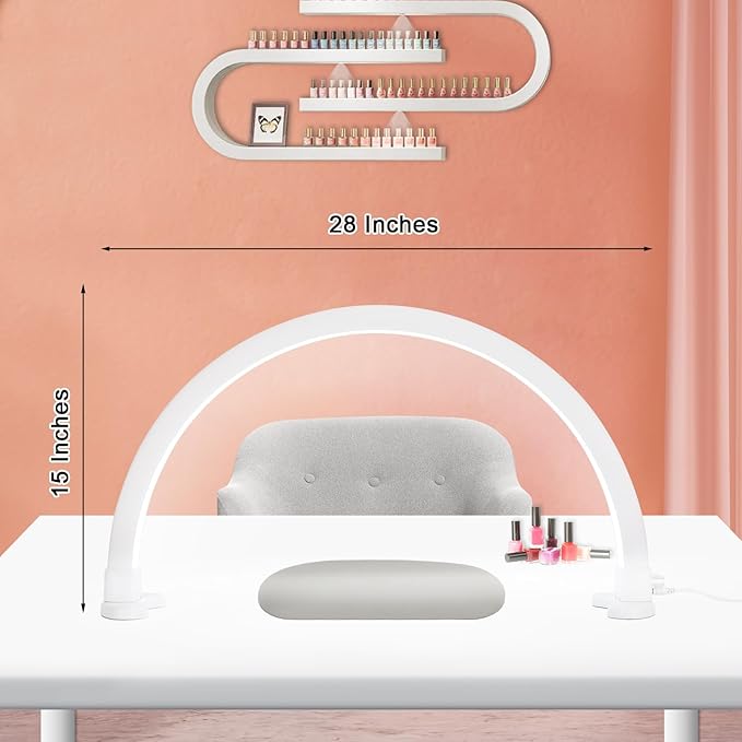 Super Bright Half Moon Light for Nail Desk, Upgrade Nail Lamp for Desk with Stepless Dimming, Half Moon Desk Lamp 3 Color Temperature