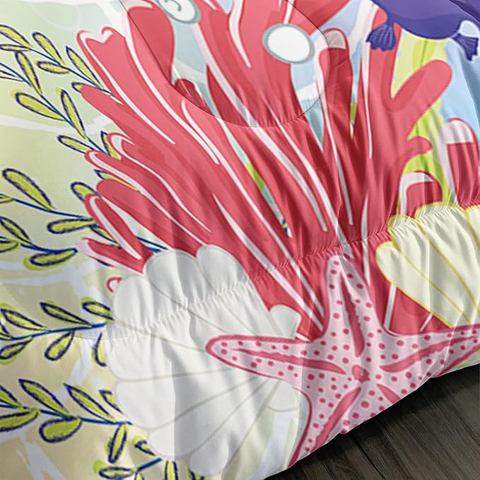 CVHOUSE Mermaid Comforter Set,Ocean Sea Mermaid Bedding Set for Girls Kids Teens,Mermaid Comforter Butterflies Duvet Set Room Decor Quilt Set Queen Size