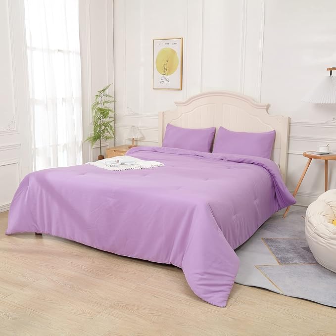 Lavender Purple Comforter Twin Size, Modern Bedding Set for Girls/Women, Cute Soft & Lightweight Chic Microfiber Bed Sets, 2pc- 1 Comforter & 1 Pillowcase (66x90 Inches)