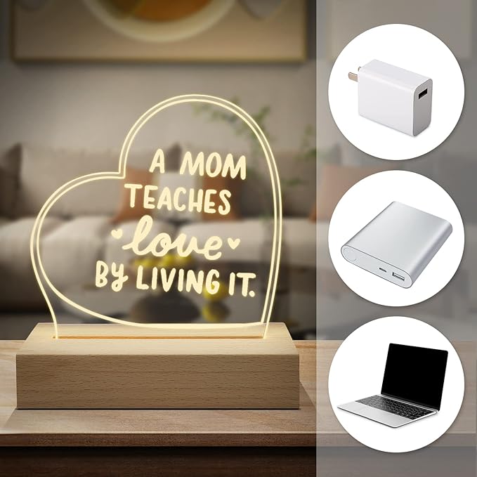Wood LED Display Base with Acrylic Sheet, Mom Gifts from Daughter Son Led Acrylic Light Base Wood Display LED Stand