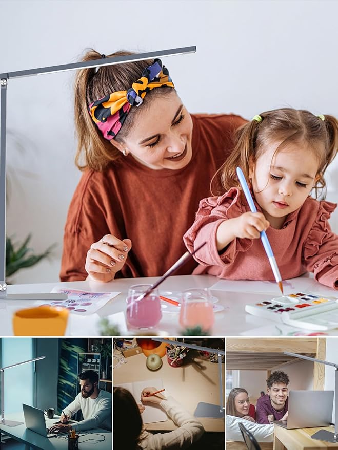 LED Desk Lamp Touch Control Aluminum Alloy Study Table Lamp Dimmable Eye-Caring,Bright Angle Adjustable Timer Portable Desk Light Wired for Home/Office/Dorm Work Reading Light with USB Cable